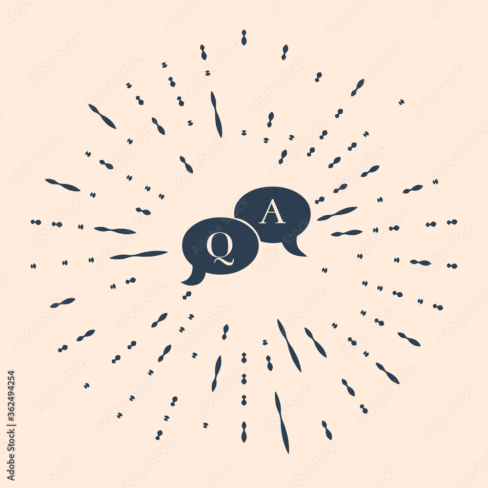 Poster Black Question and Answer mark in speech bubble icon on beige background. Q and A symbol. FAQ sign. Copy files, chat speech bubble and chart web icons. Abstract circle random dots. Vector Illustration