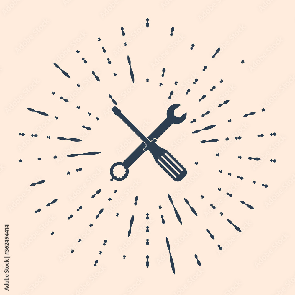 Poster black spanner and screwdriver tools icon isolated on beige background. service tool symbol. abstract