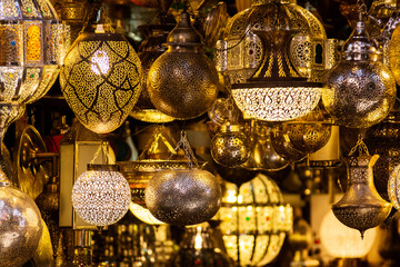 Goldsmith lamps in the market in Morocco