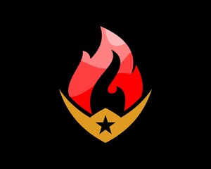 Star shield with fire flame