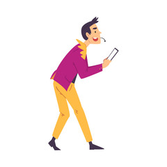 Television Game Show, Male Presenter Asking Questions to Players on Quiz Intellectual Game Cartoon Style Vector Illustration