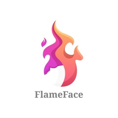 Vector Logo Illustration Flame Face Gradient Colorful Style.