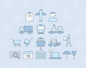 Delivery Icons set - Vector color symbols and outline of shipping, service, transportation, logistics for the site or interface