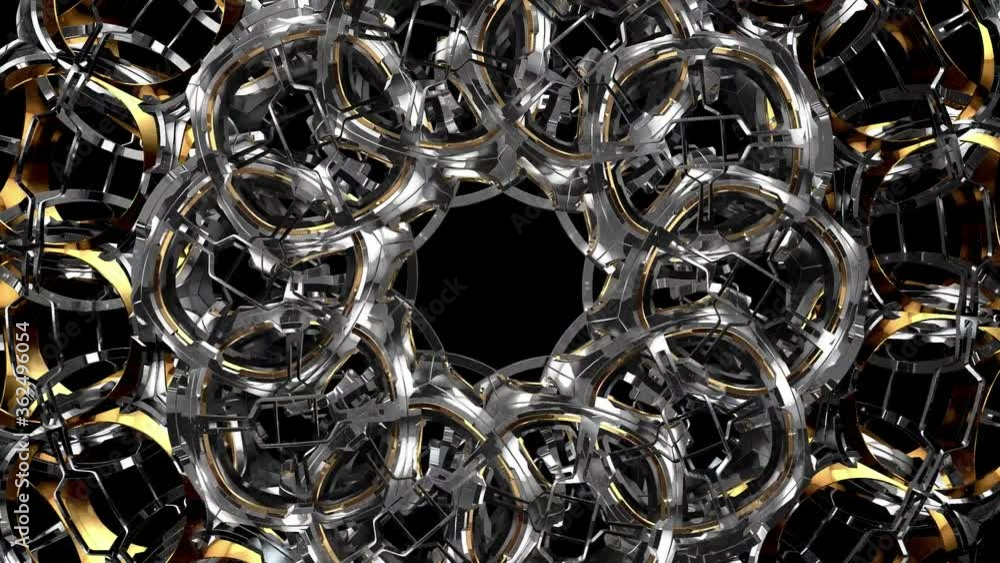 Wall mural abstract metal circle twisted shape seamless loop animation, abstract engine spiral.