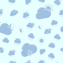 Weather - Vector background (seamless pattern) of silhouettes snow, storm, rain, cloud, sunny, wind and moon for graphic design