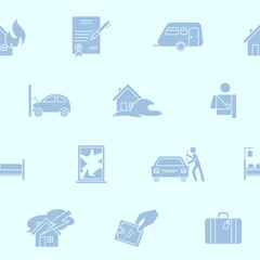 Insurance - Vector background (seamless pattern) of silhouettes protection car, house, health, family, life for graphic design