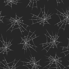 Halloween spiderweb seamless pattern. Wrapping paper creepy texture. Vector isolated realistic background for october night party, invitations. 