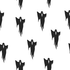 Scary ghost seamless pattern for Halloween party. Vector isolated creepy background for wrapping paper.	