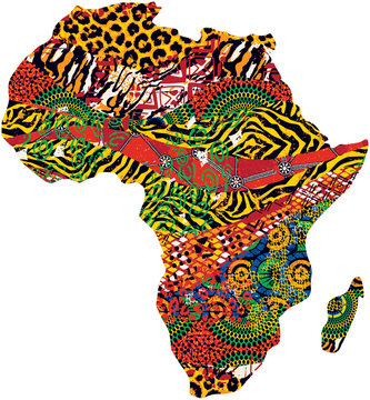 Abstract Africa map fabric and animal fur vector patchwork