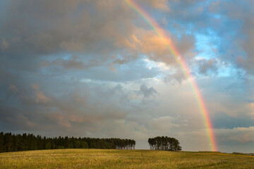 Rainbow over the field. Kashubia, Poland