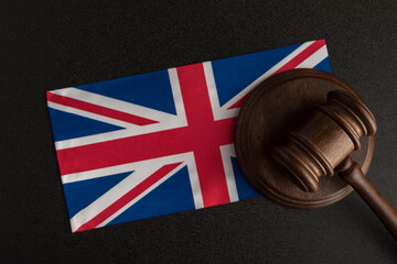 Judge Gavel and flag of United Kingdom. Law and justice in UK.