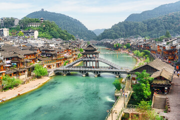 Awesome aerial view of Phoenix Ancient Town, Fenghuang, China
