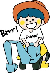 おもちゃのショベルカーで遊ぶ子供のイラスト