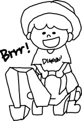 おもちゃのショベルカーで遊ぶ子供のイラスト