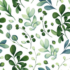 Seamless Pattern of Watercolor Herbs