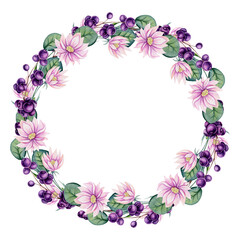 Watercolor Wreath with Flowers and Berries