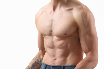 Fototapeta premium Strong men's press thanks to diet and constant training