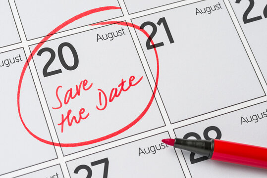 Save the Date written on a calendar - August 20