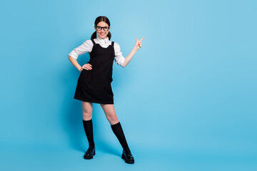Full length body size view of her she nice-looking attractive brainy genius cheerful schoolgirl...