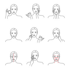 Skin moisturizer, cream, anti-aging, skin care icons