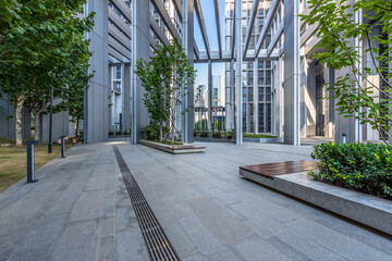 modern buildings and empty pavement in china.