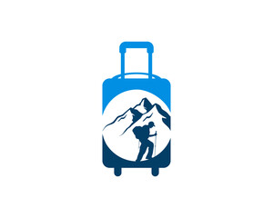 Traveling bag with hiking people inside