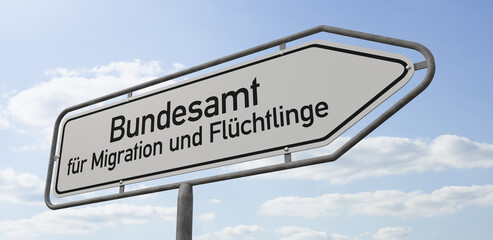 Pfeilwegweiser mit der Beschriftung Bundesamt für Migration und Flüchtlinge