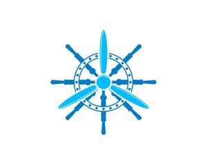 Obraz premium Collaborate airplane with ship steering wheel