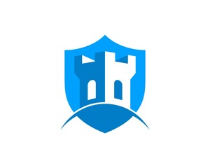 Shield with blue fortress in the middle