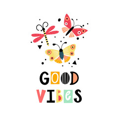 Vector card with butterflies and text