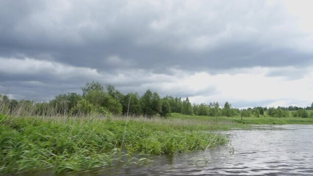 River rafting in summer. Packrafting in wilderness. Derzha River, Tver Region, Russia.