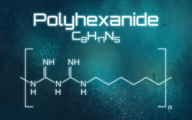 Chemical formula of Polyhexanide on a futuristic background
