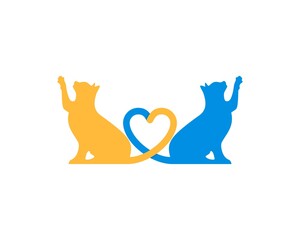 Twin cat and tail form a love shape