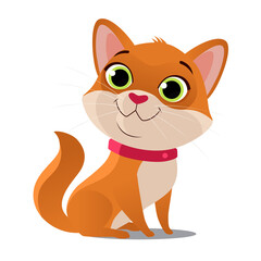 Cute red cat on white background. Vector cartoon flat illustration