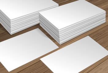 Vector collection of blank business cards on wooden background with transparent shadows