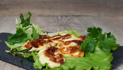grilled cheese with lettuce leaves