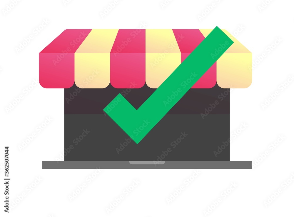 Poster internet store shop online e-commerce concept on laptop computer screen vector or digital ecommerce 