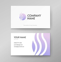 Cosmetics shop elegance cream symbol logotype or natural beauty hair spa abstract logo on business visiting card design with curve violet waves vector, concept of creative herbal care sign