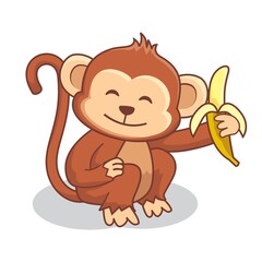 Monkey Cartoon Eating Banana Illustration