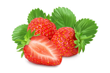 Strawberry and half isolated on white background. Fresh berry with full depth of field