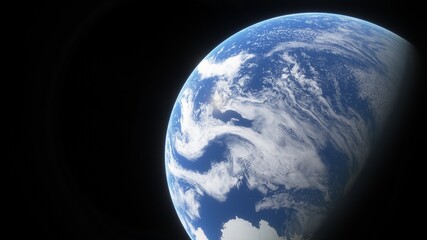 View of planet earth from space, detailed planet surface, science fiction wallpaper, cosmic landscape 3D render