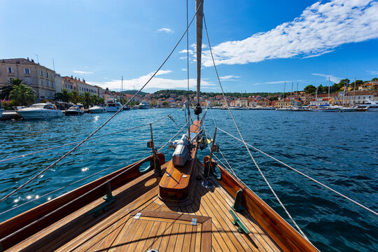 yacht bow in Mediterranean sea in the middle of the sunny summer day