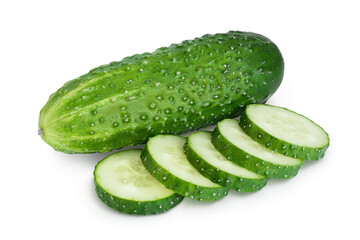 Sliced cucumber isolated on white background with clipping path and full depth of field,