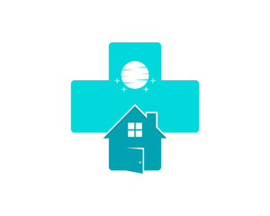 House with medical symbol and moonlight behind