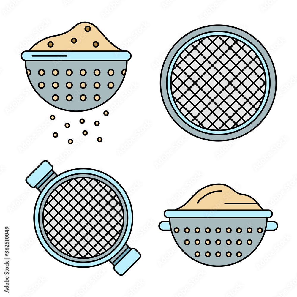 Poster sieve icons set. outline set of sieve vector icons thin line color flat on white