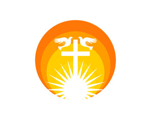 Shinning sun with cross and pigeon
