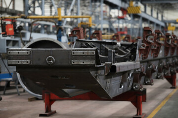 Industrial machine in the factory at metalworks. Industry and technology concept