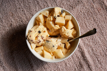bowl with ice cream and fruit