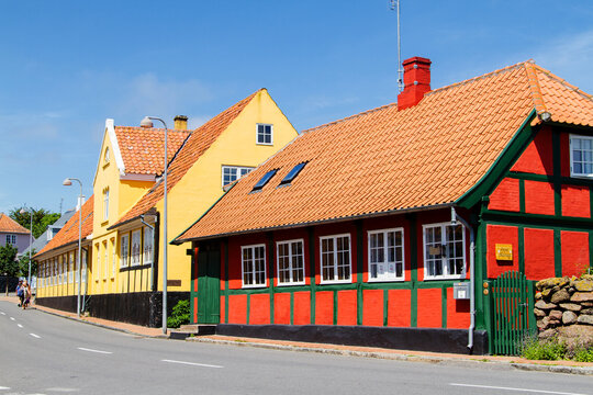 View of a typical street on Bornholm island, Denmark