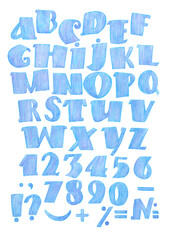 Watercolor Alphabet Clipart Alphabet blue.Letters Numbers Punctuation